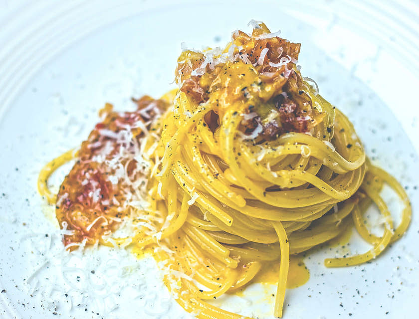Un piatto di spaghetti alla Carbonara.