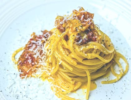 Un piatto di spaghetti alla Carbonara.