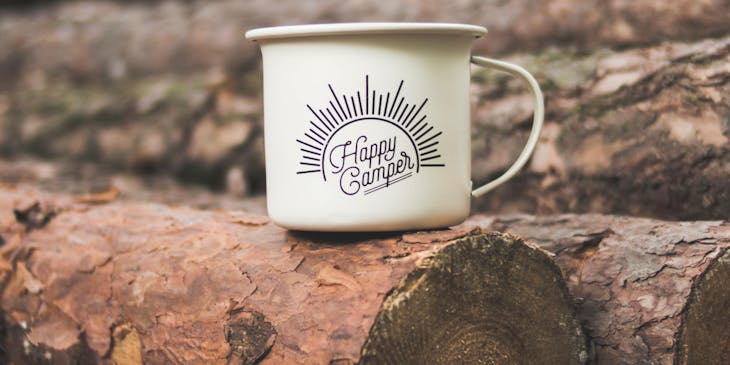 A "happy camper" mug bought from a camping store.