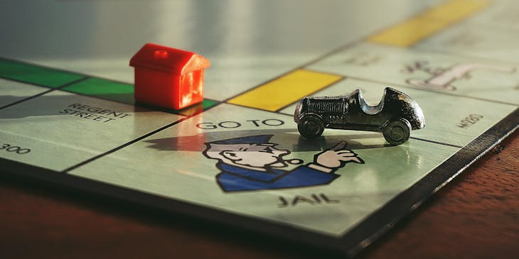Board game with player pieces on it.