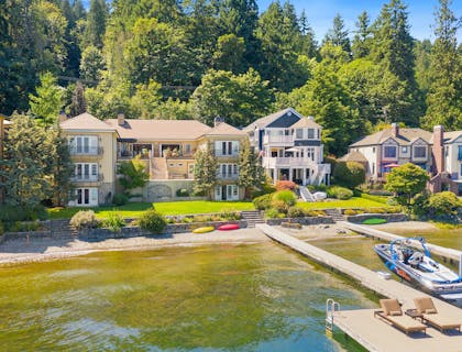 A house overlooking a lake that is an ideal property for real estate investing.
