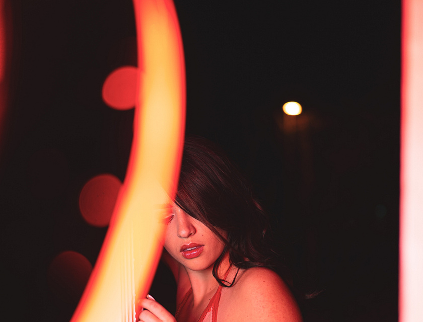 Adult entertainment actress dancing seductively.