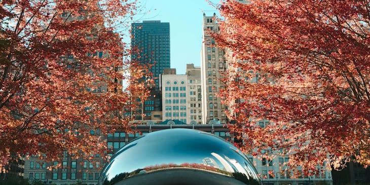 La imagen de la escultura Cloud Gate en Chicago en una empresa de Illinois.