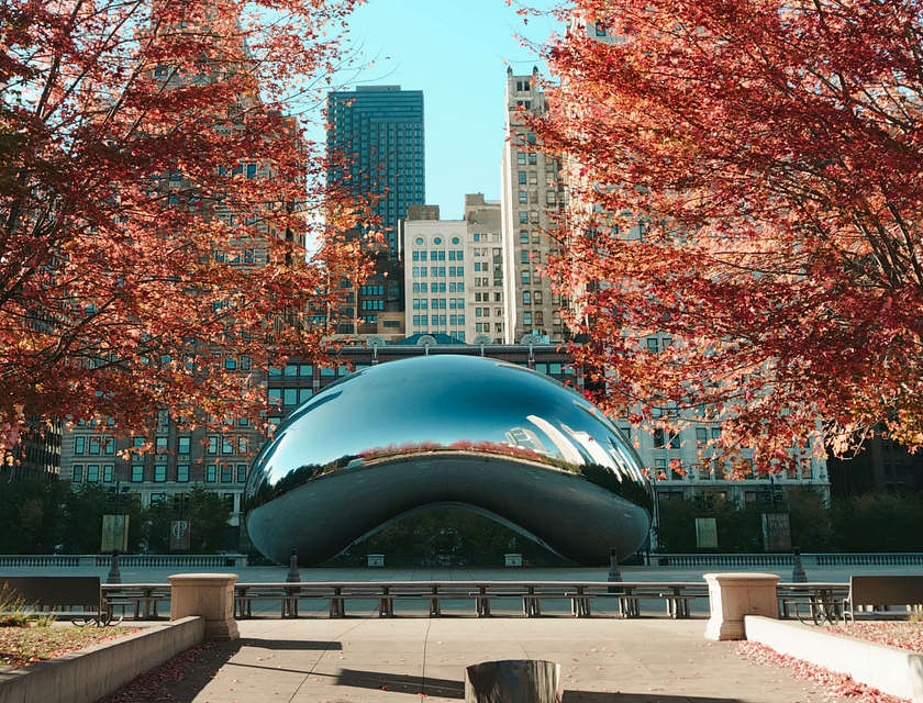 The Cloud Gate sculpture in Chicago, Illinois.