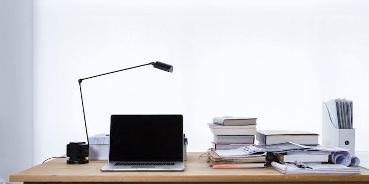 A desk at an admin business.