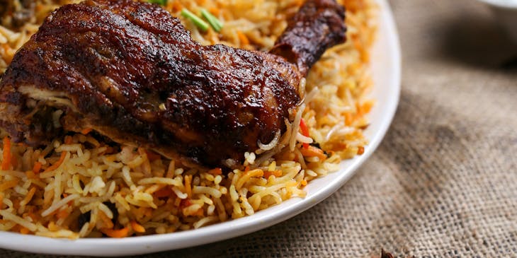 Plate of traditional African food at an African restaurant.