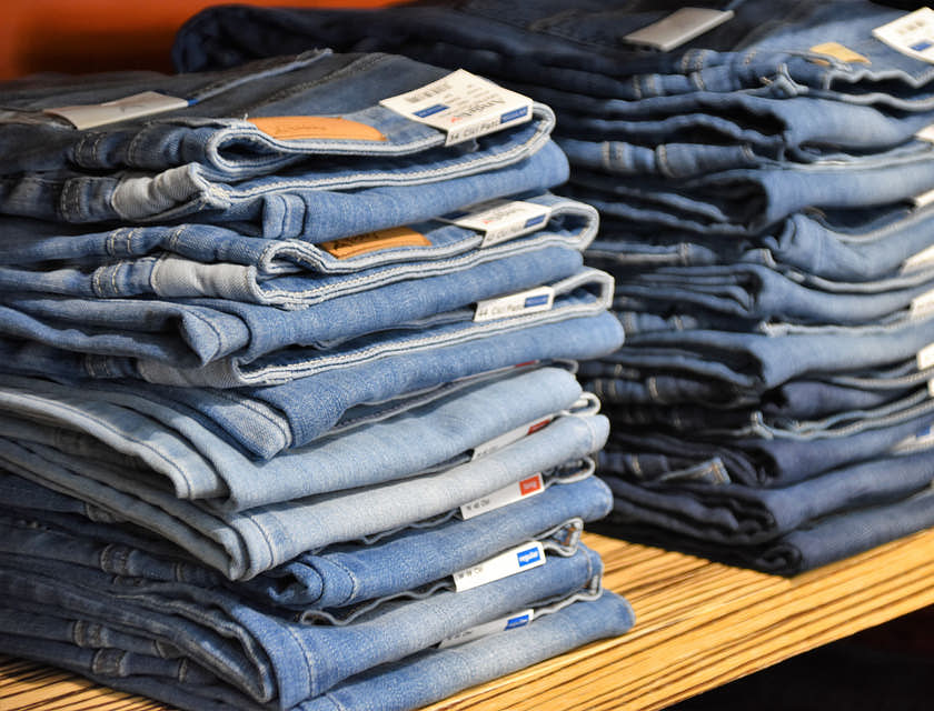 Ropa apilada en exhibición