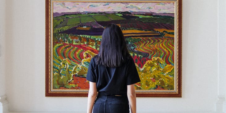 Person looking at art.