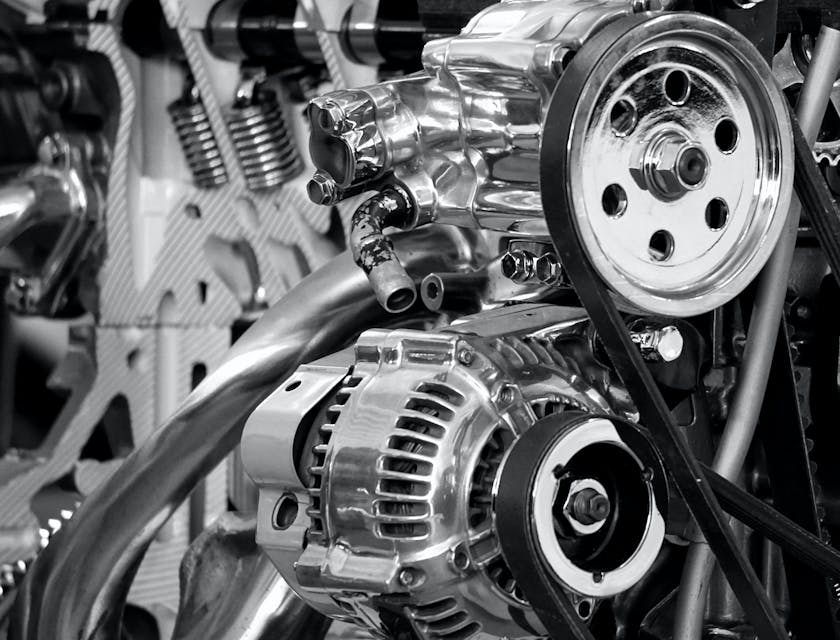 A close-up of an engine at an auto parts and supply business.