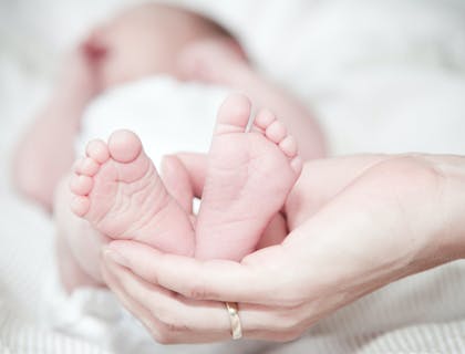Close up photograph of a baby's feet.