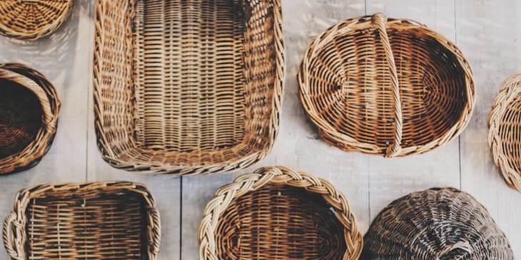Empty wicker baskets on the floor