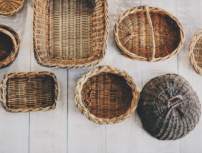 Empty wicker baskets on the floor