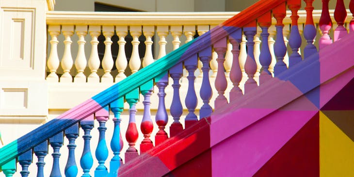 Staircase painted in bold colors.