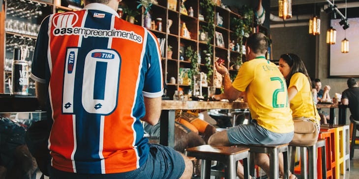 People eating at a Brazilian restaurant.