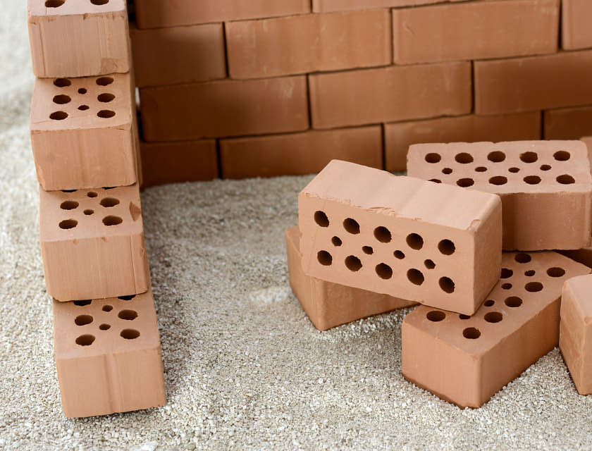 A pile of bricks ready for use by a bricklaying business.