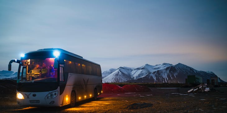 A rented bus in the mountains.