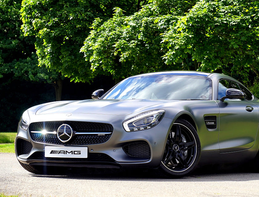 A sportscar with tinted windows.