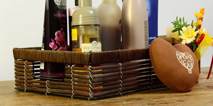 Care package filled with cosmetics.