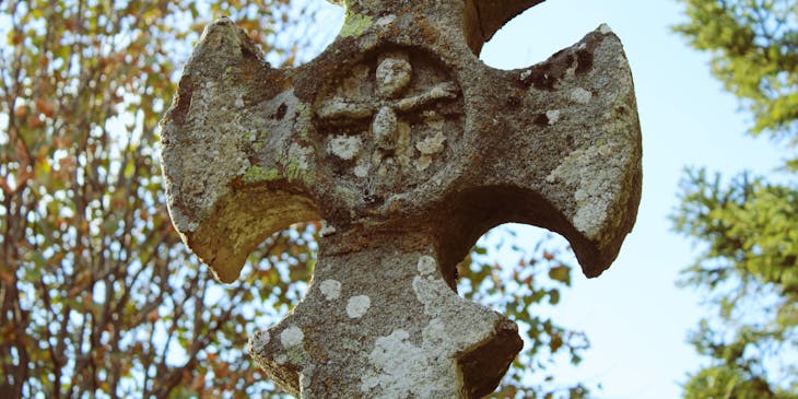 Close-up of a Celtic cross often referenced in Celtic business names and logos.