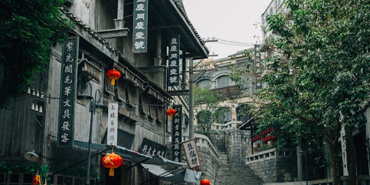 Street in Guanlan Lake Huayi Feng Xiaogang Film Commune, Haikou, China.