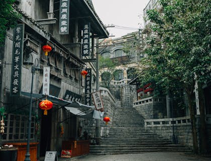 Street in Guanlan Lake Huayi Feng Xiaogang Film Commune, Haikou, China.