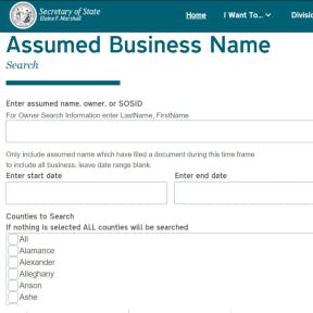 Choose the "Assumed Business Names" option.