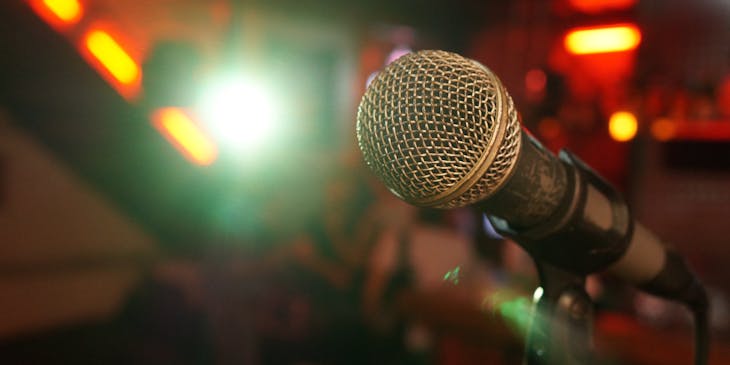 A microphone at a comedy club.