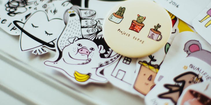 Assorted decal collection on top of a table.