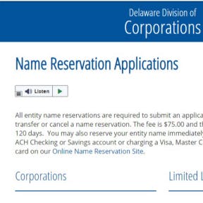 Envía una solicitud de reserva de nombre.