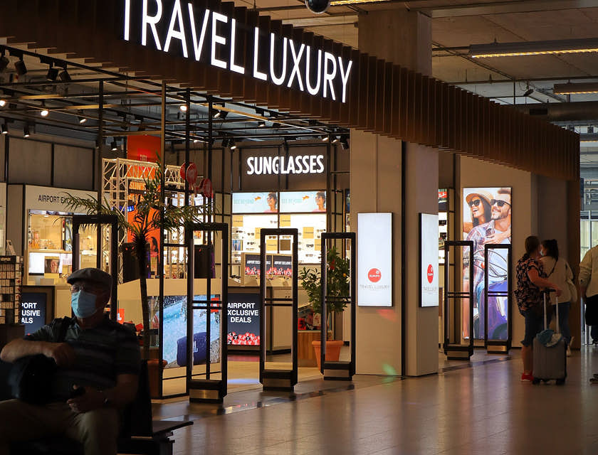A duty-free shop inside an airport.