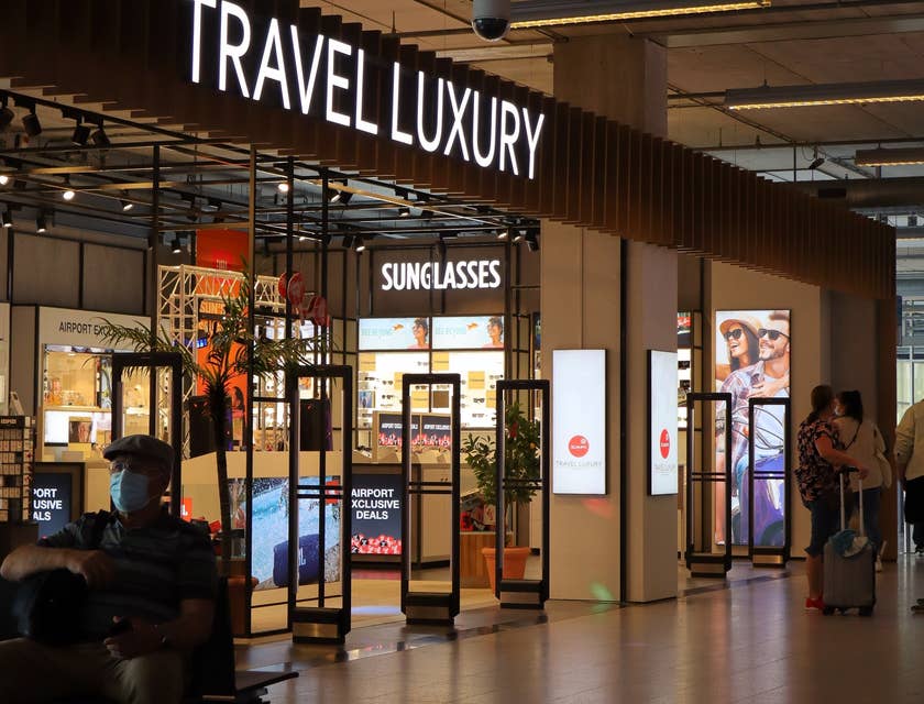 A duty-free shop inside an airport.