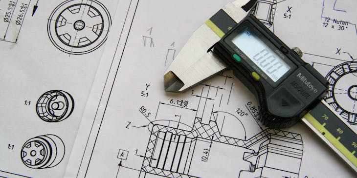 Technical drawing and measurement tool used by an engineering business.