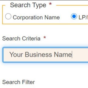 Enter your business name in the search field.