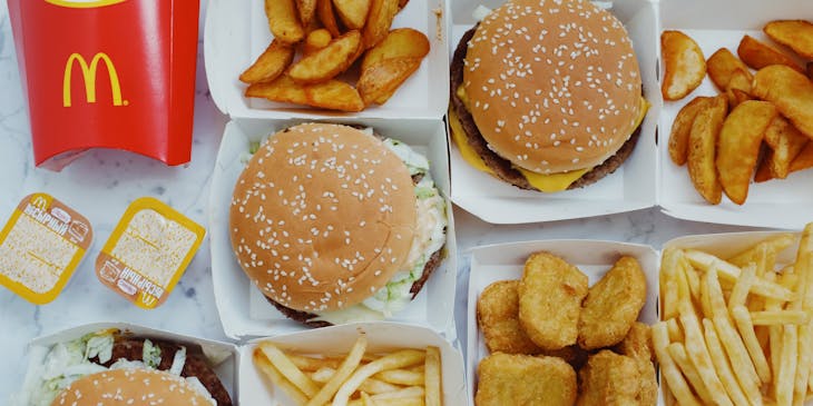 Selection of dishes from the famous fast food restaurant McDonald's.