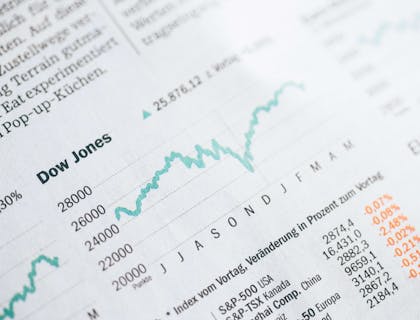 Uma linha de índice Dow Jones em uma revista.