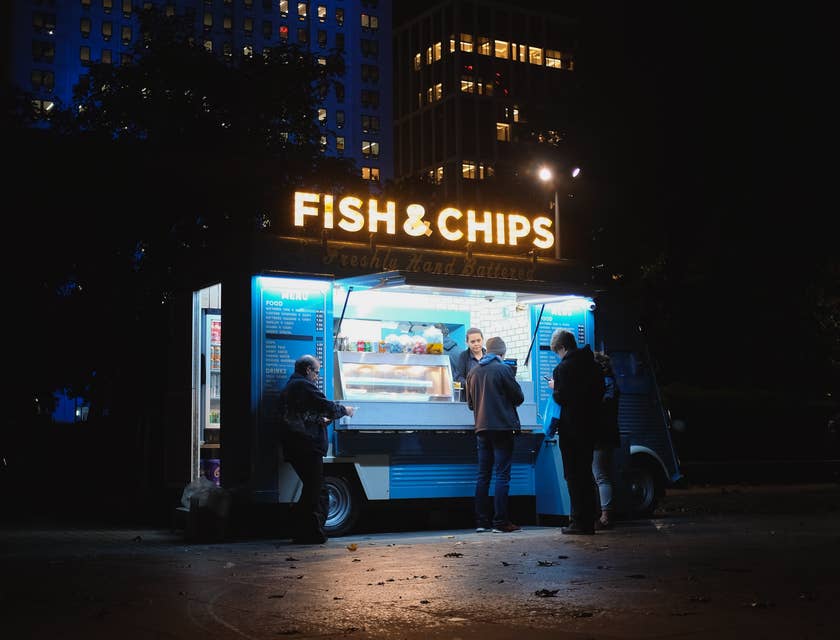 Un food truck de nourriture fish & chips.