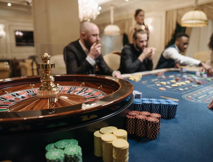 Jogadores jogando roleta em uma casa de apostas.
