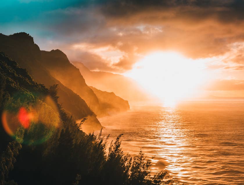 Pôr do sol em uma ilha havaiana.