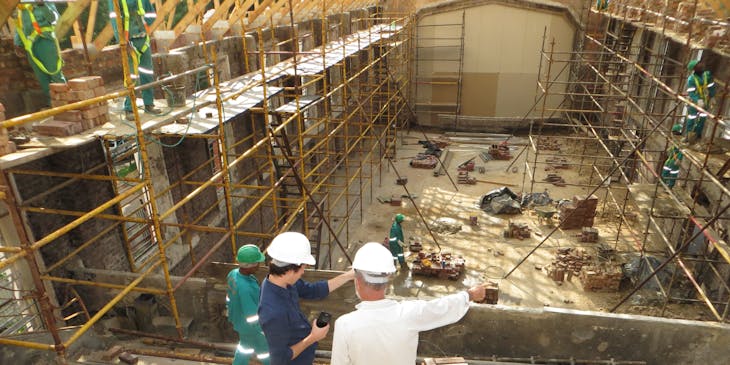 Builders on a high-risk construction site.