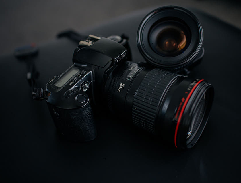 Canon camera and lens on a black background