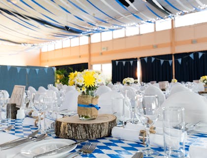 Table set with dishes and glasses for an event