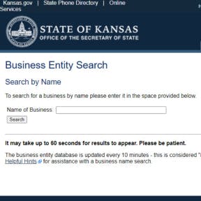 Go to the Kansas Secretary of State (SOS) website.