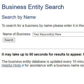 Enter your chosen business name in the search bar.