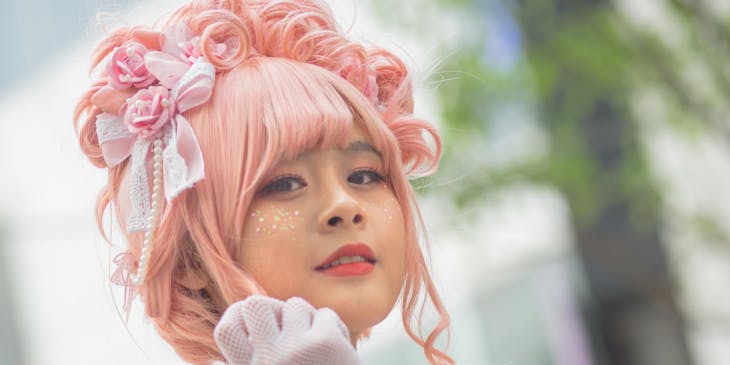 A woman dressed in the Lolita fashion that is part of the kawaii culture.