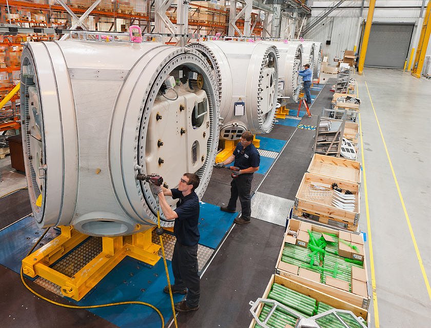 Workers in a manufacturing center