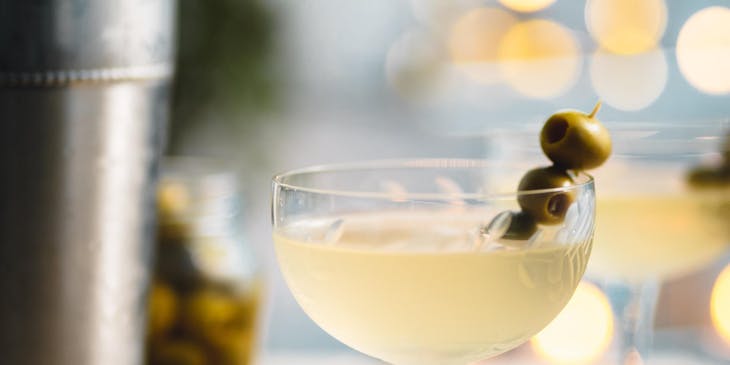 A martini on a bar counter in a martini bar.