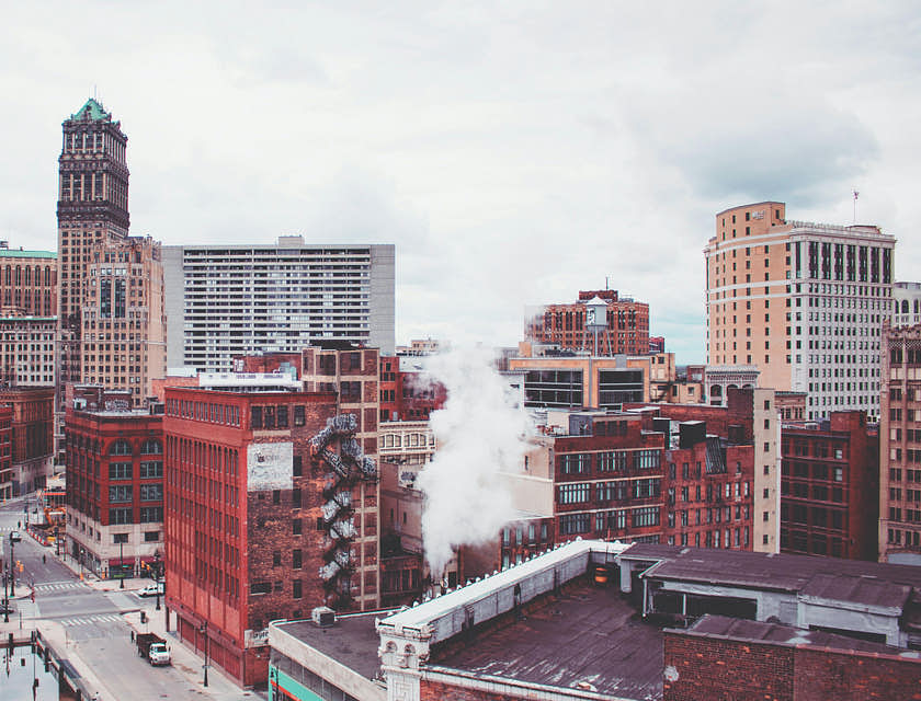 Una vista de los edificios en Detroit de una empresa en Michigan.