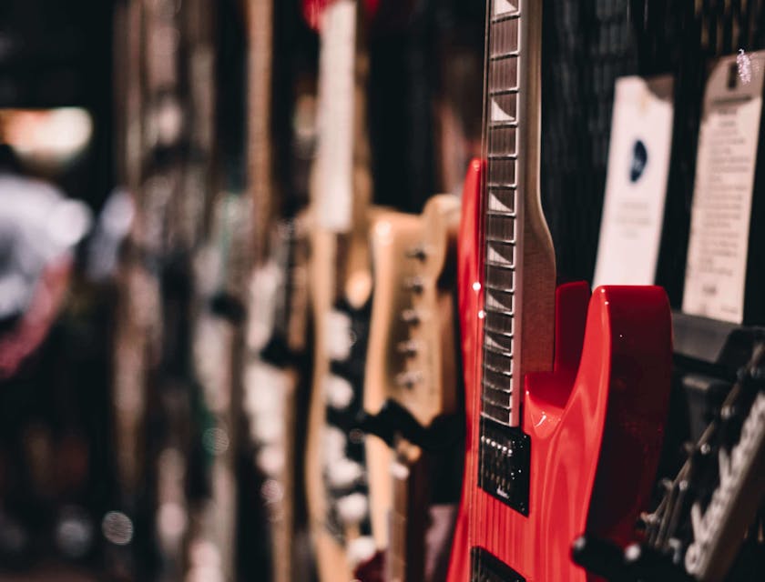 Room full of musical instruments.