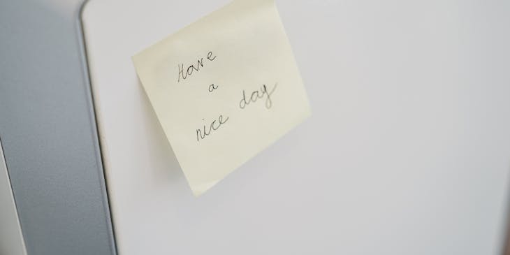 A nice Post-it note on the back of a computer screen.