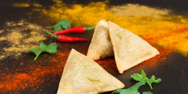 Pakistani samosa on table at Pakistani restaurant
